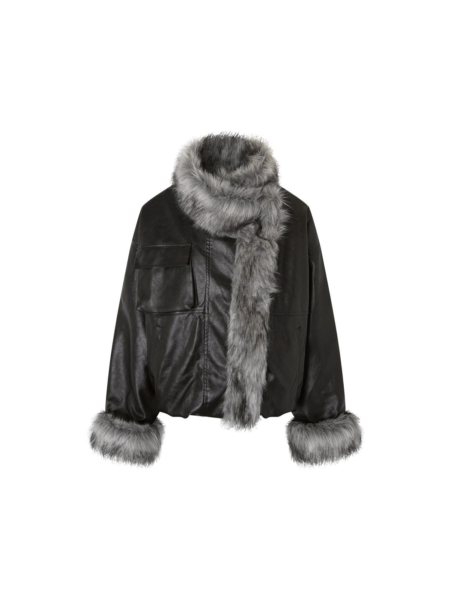 3MODE Black Shearling Lined Thickened Retro Women&