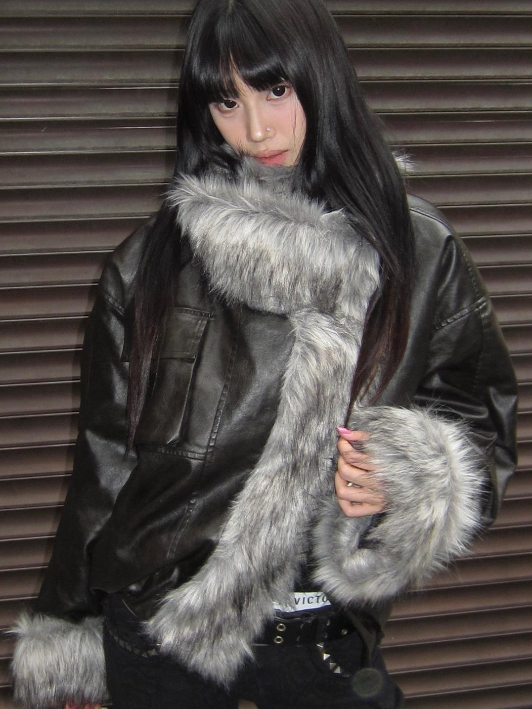 3MODE Black Shearling Lined Thickened Retro Women&