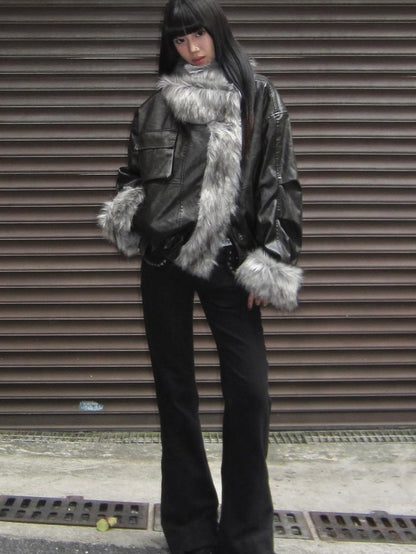 3MODE Black Shearling Lined Thickened Retro Women&