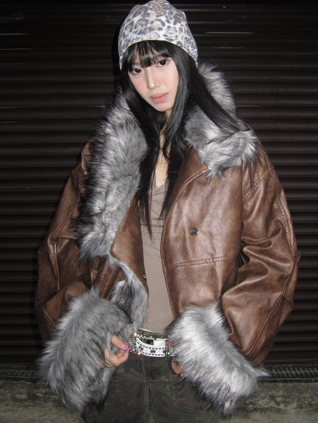 3MODE Black Shearling Lined Thickened Retro Women&