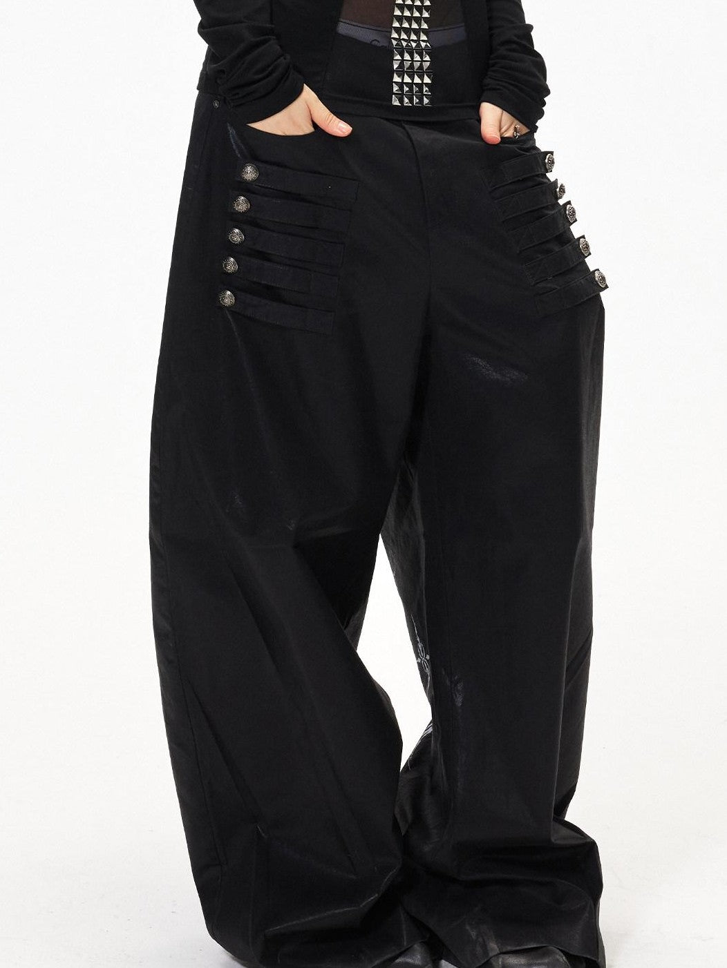 3MODE Black Side Multi Buttons Heavy Embroidery Women&
