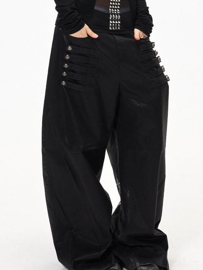 3MODE Black Side Multi Buttons Heavy Embroidery Women&