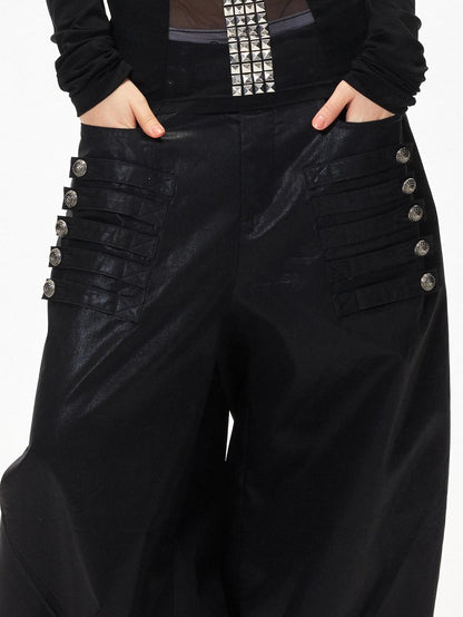 3MODE Black Side Multi Buttons Heavy Embroidery Women&