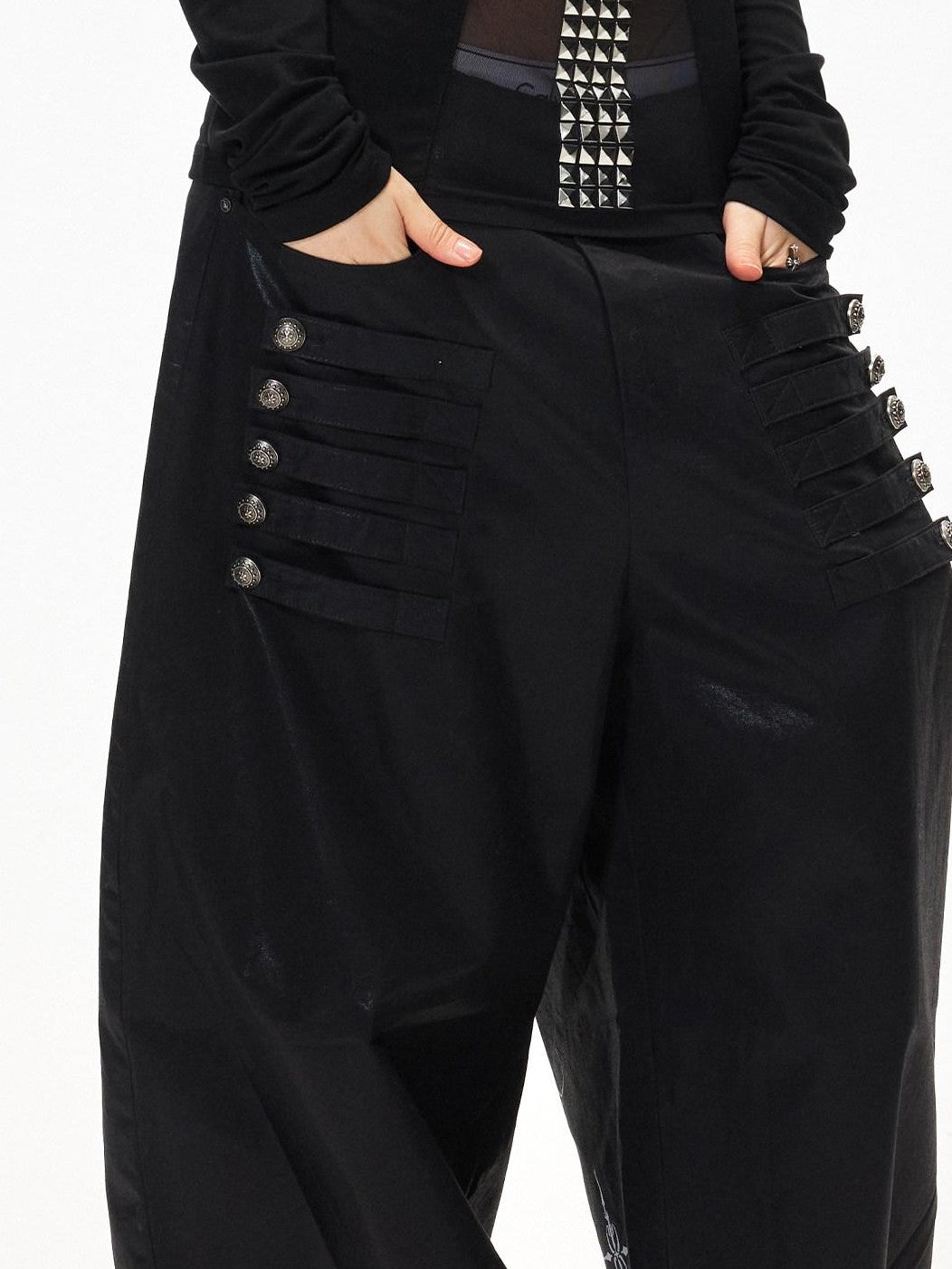3MODE Black Side Multi Buttons Heavy Embroidery Women&