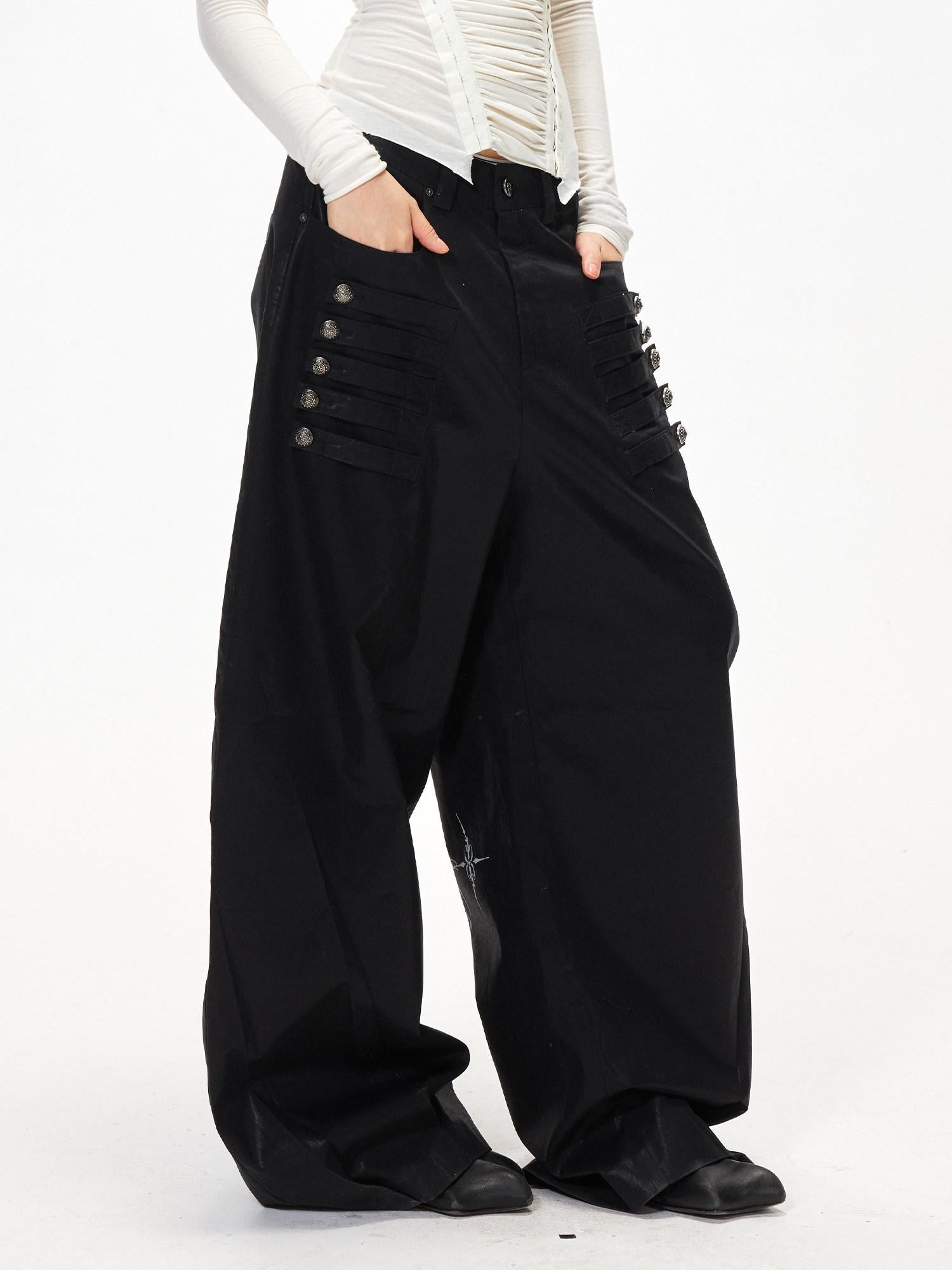 3MODE Black Side Multi Buttons Heavy Embroidery Women&