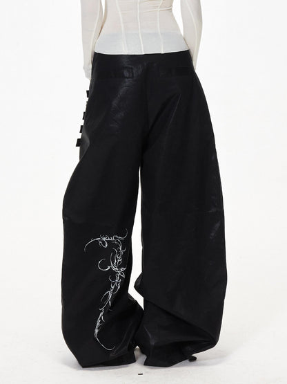 3MODE Black Side Multi Buttons Heavy Embroidery Women&