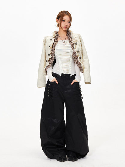 3MODE Black Side Multi Buttons Heavy Embroidery Women&