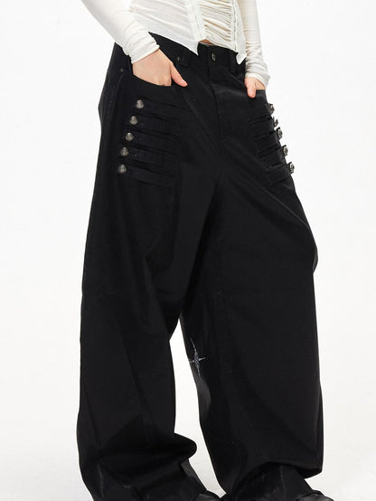 3MODE Black Side Multi Buttons Heavy Embroidery Women&