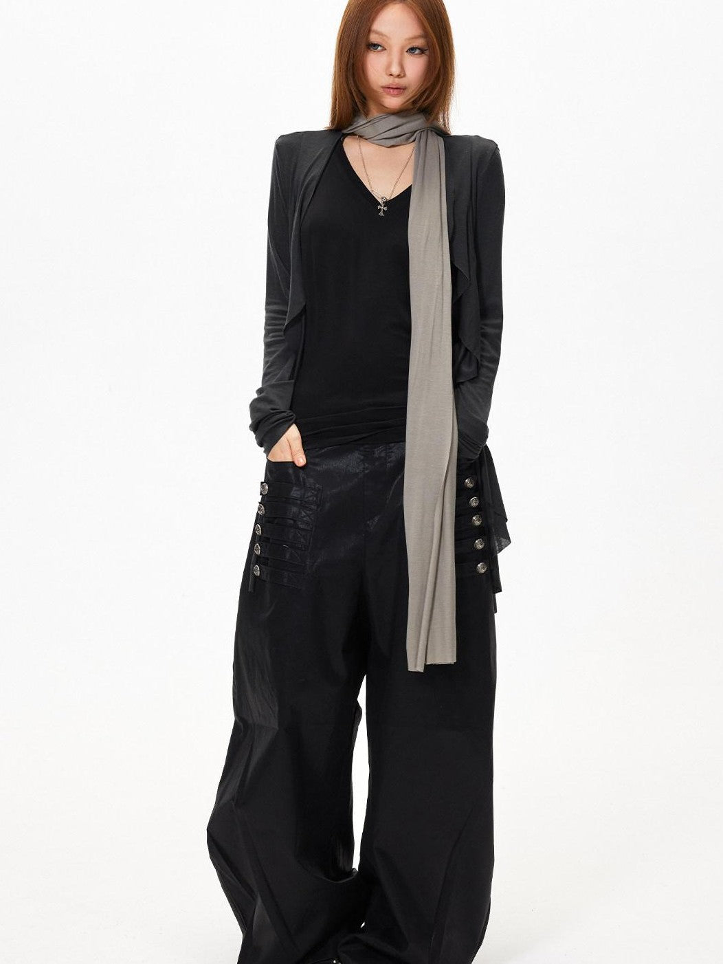 3MODE Black Side Multi Buttons Heavy Embroidery Women&