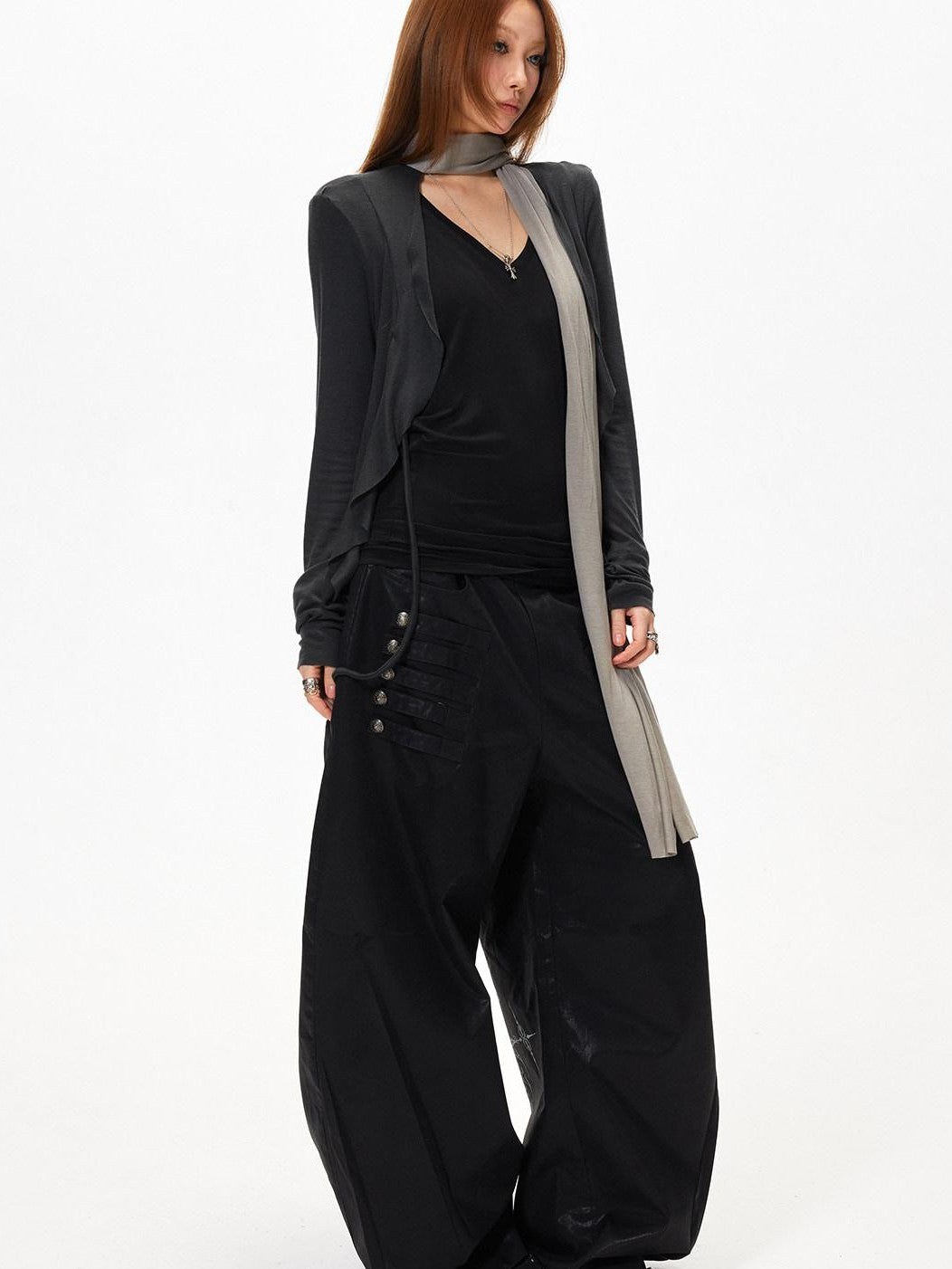 3MODE Black Side Multi Buttons Heavy Embroidery Women&