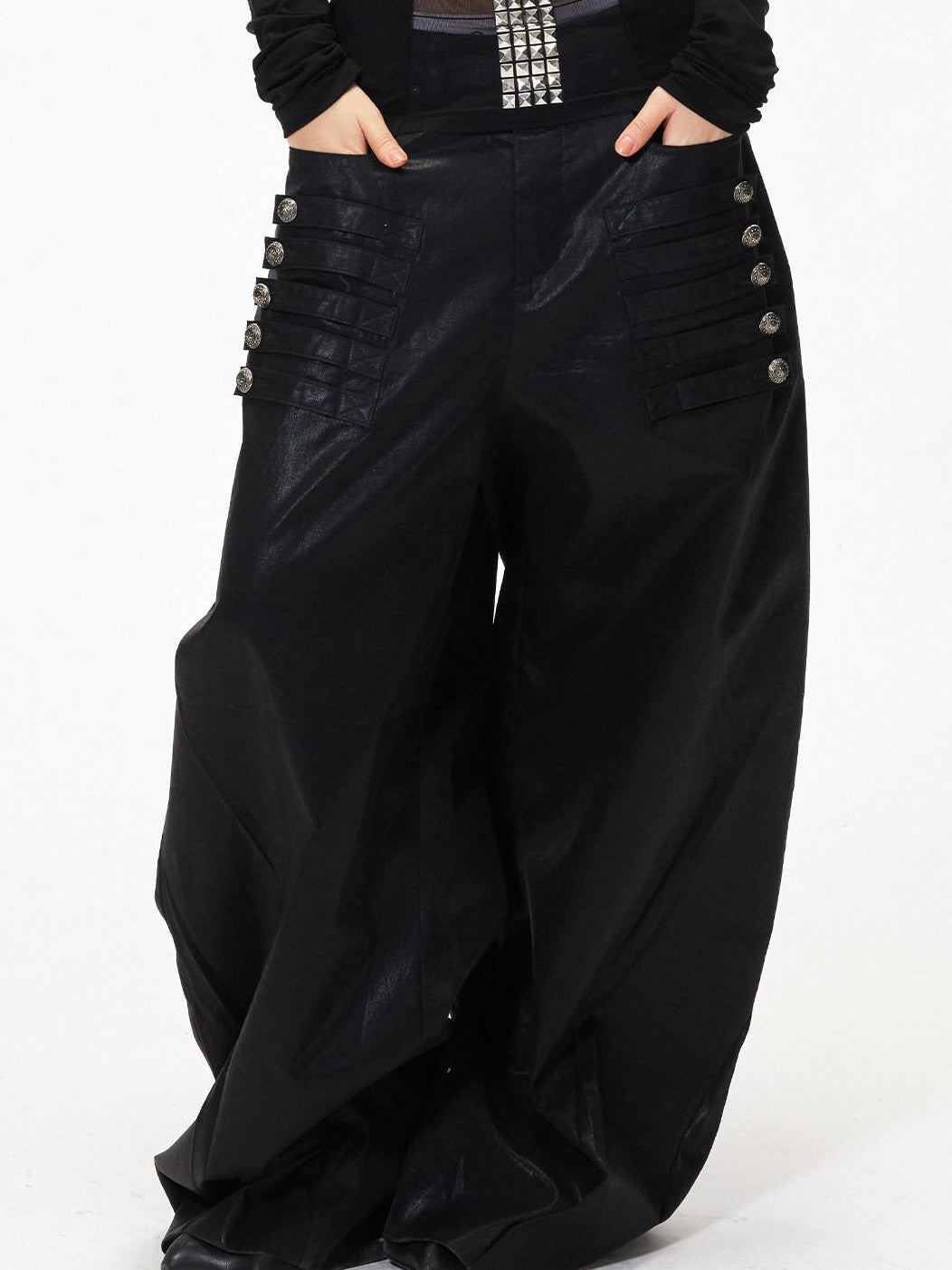 3MODE Black Side Multi Buttons Heavy Embroidery Women&