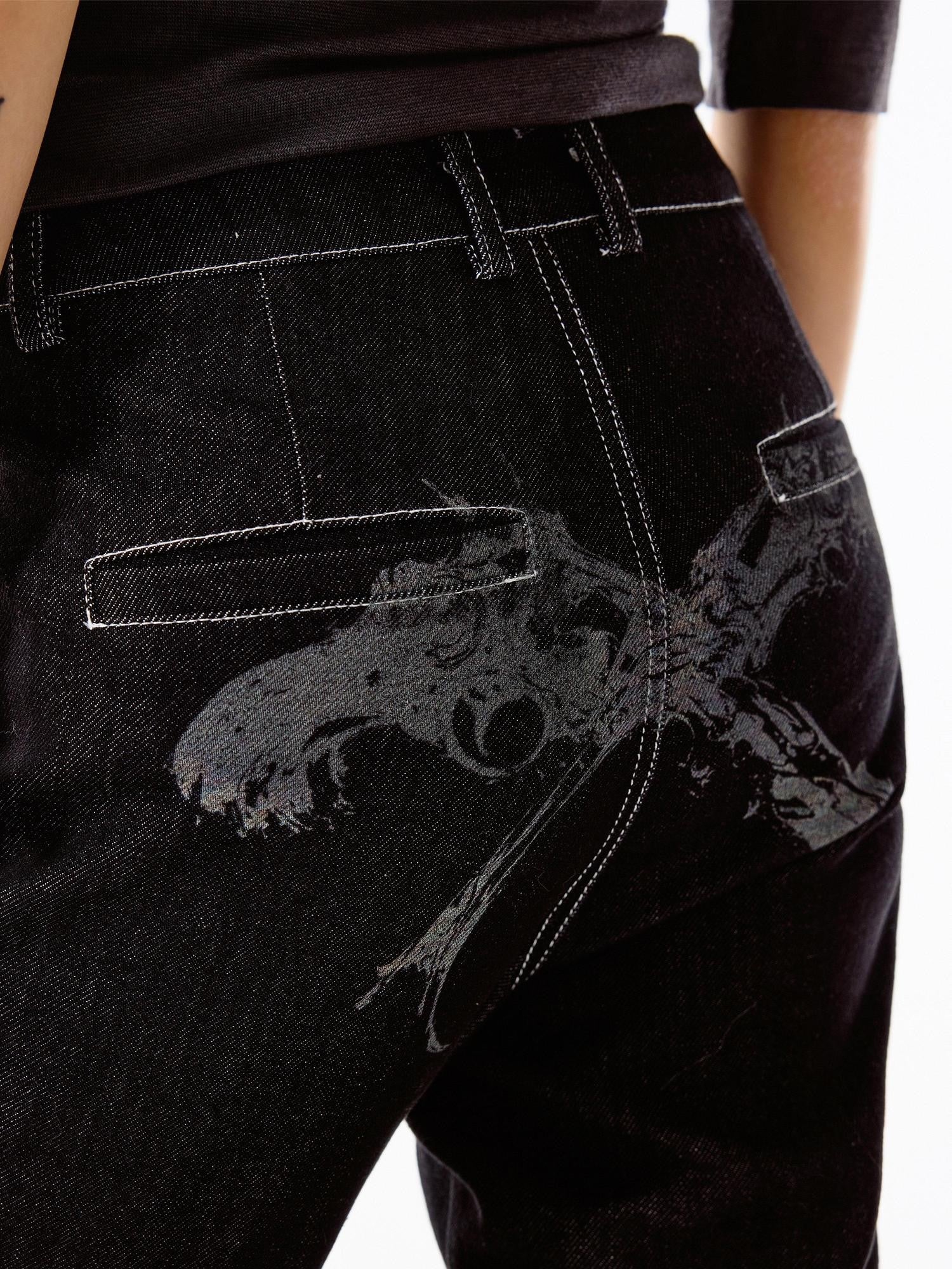 3MODE Black Vintage Washed Loose Natural Waist Women&