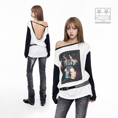 3MODE_Black_White_Asymmetrical_Open_Back_Poster_Print_Women&