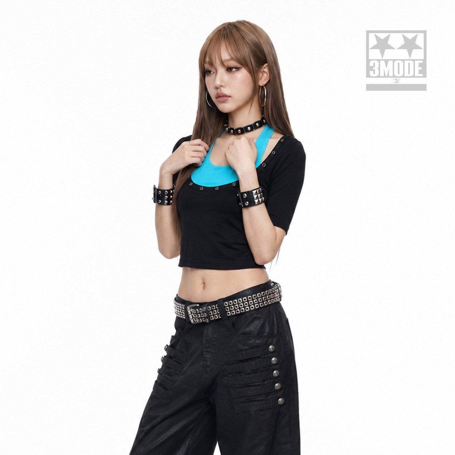 3MODE_Blue_Black_Colorblock_Metal_Ring_U_Neck_Two_Piece_Women&