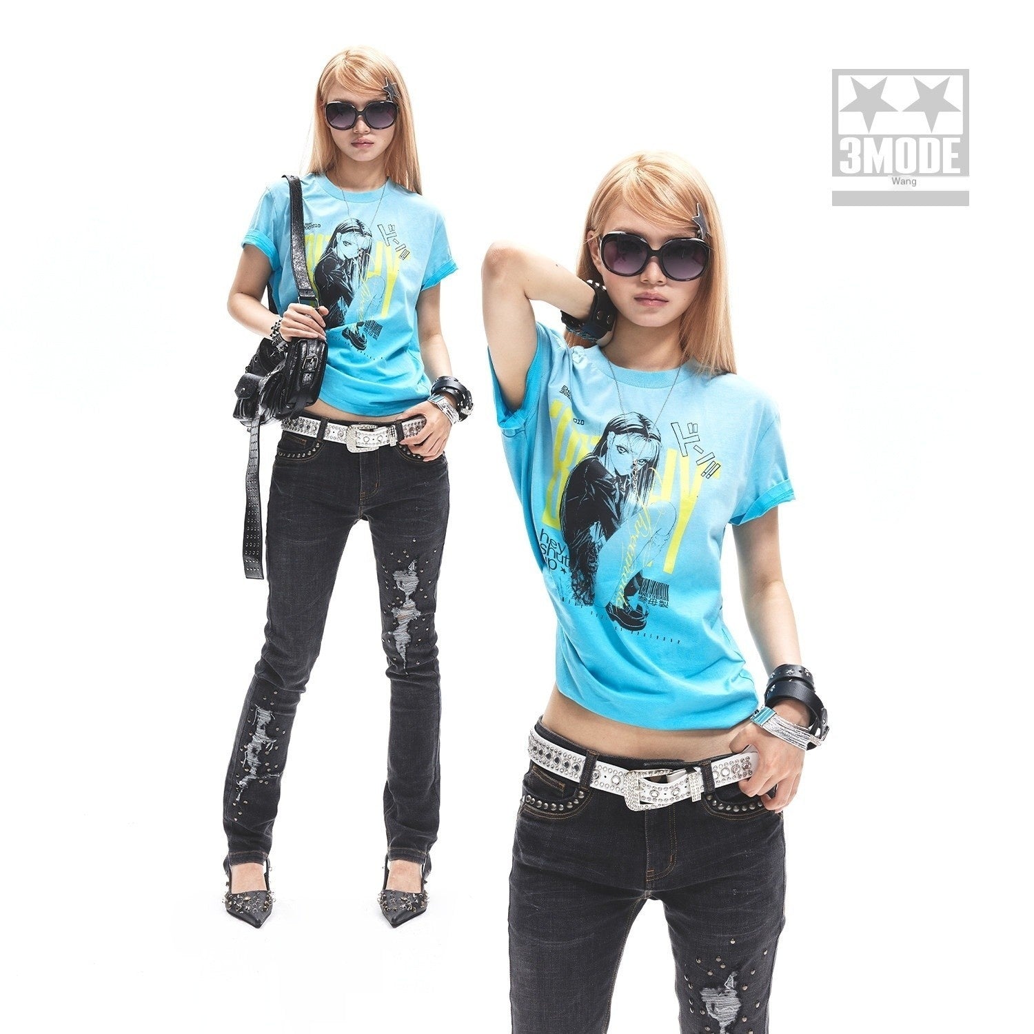 3MODE_Blue_Punk_Print_Ruched_Low_Waist_Crew_Neck_Women&