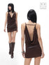 3MODE Brown Vintage Lapel Spaghetti Strap Bodycon Women&