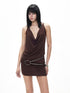 3MODE Brown Vintage Lapel Spaghetti Strap Bodycon Women&