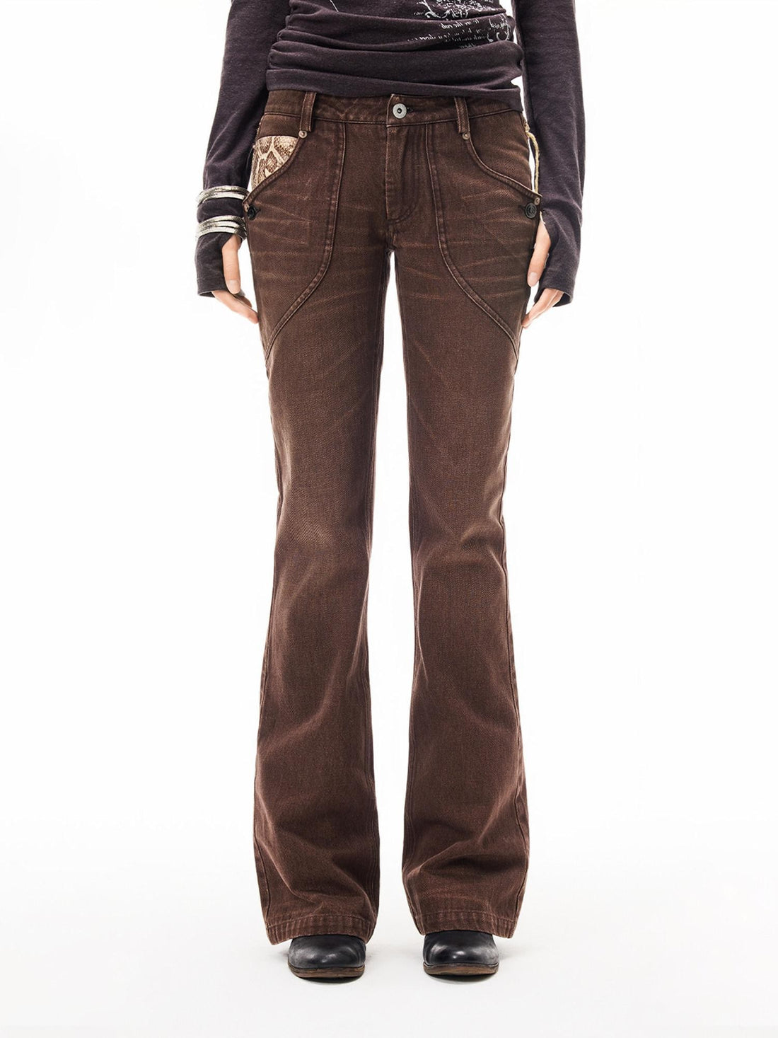 3MODE Brown Vintage Letter Print High Waist Women&