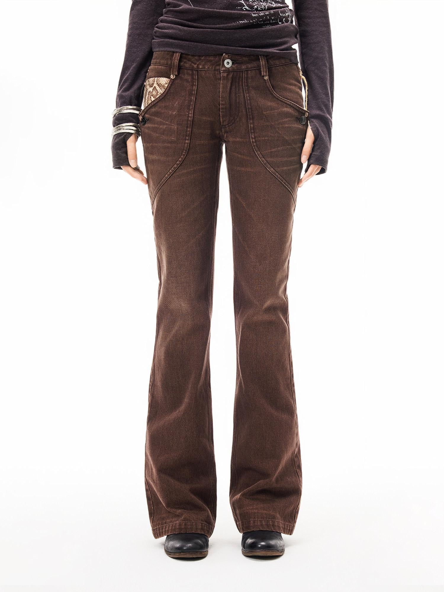 3MODE Brown Vintage Letter Print High Waist Women&