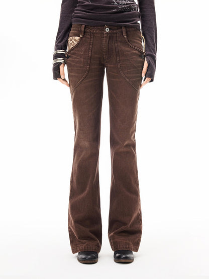 3MODE Brown Vintage Letter Print High Waist Women&
