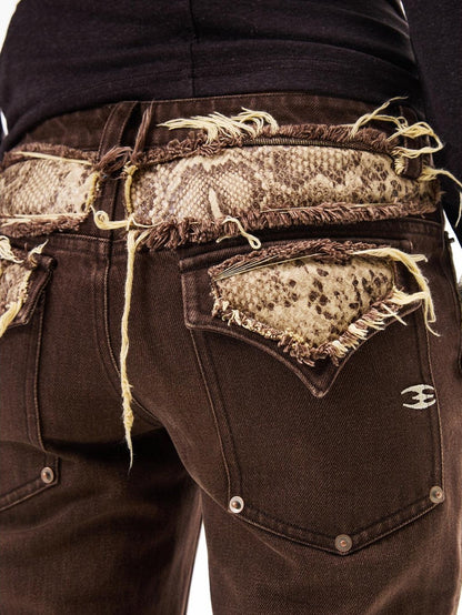 3MODE Brown Vintage Letter Print High Waist Women&