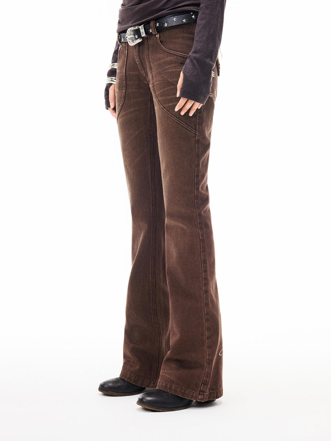3MODE Brown Vintage Letter Print High Waist Women&