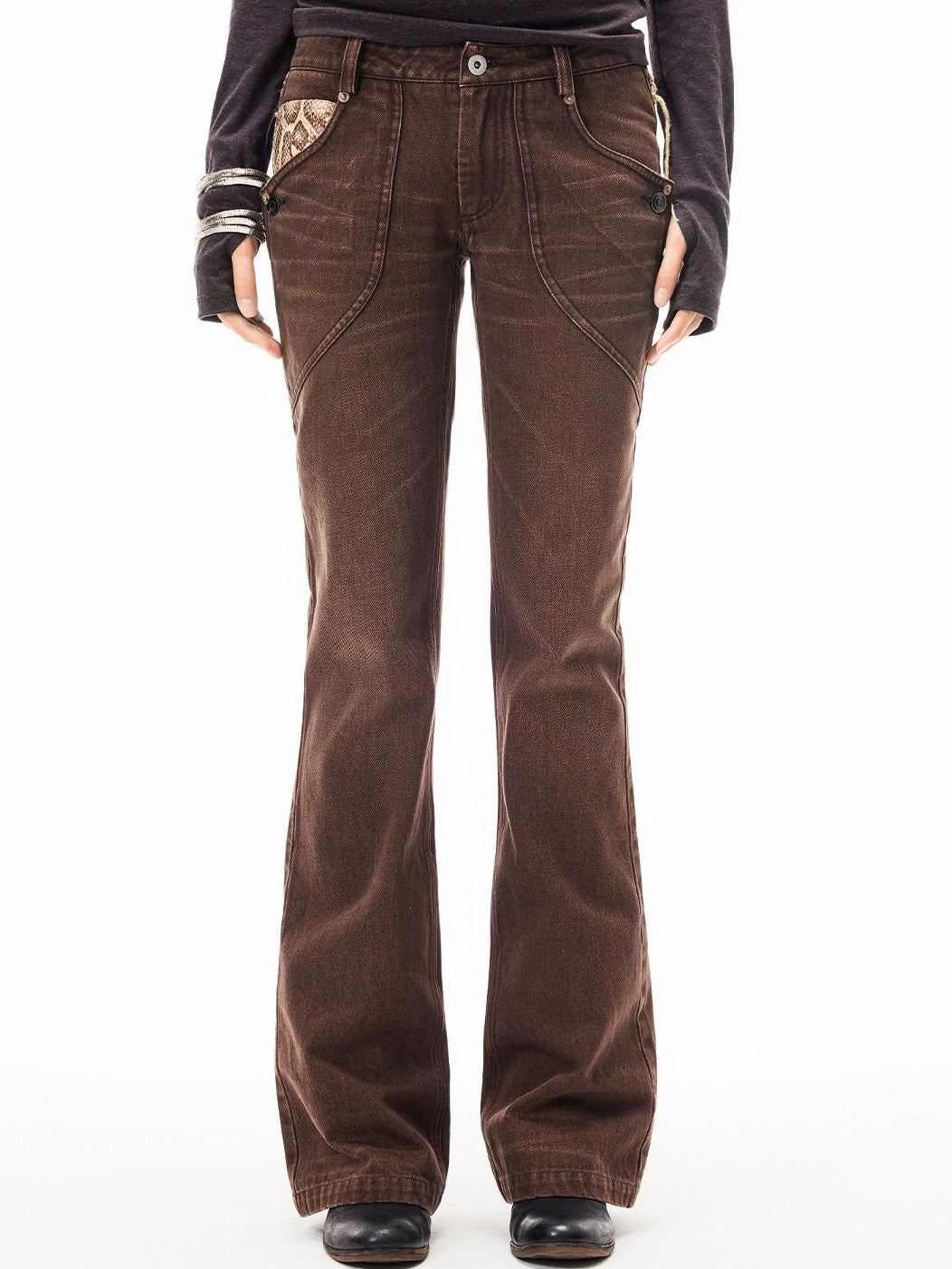 3MODE Brown Vintage Letter Print High Waist Women&