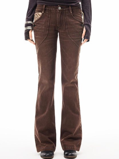 3MODE Brown Vintage Letter Print High Waist Women&