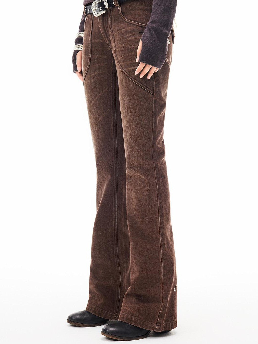 3MODE Brown Vintage Letter Print High Waist Women&