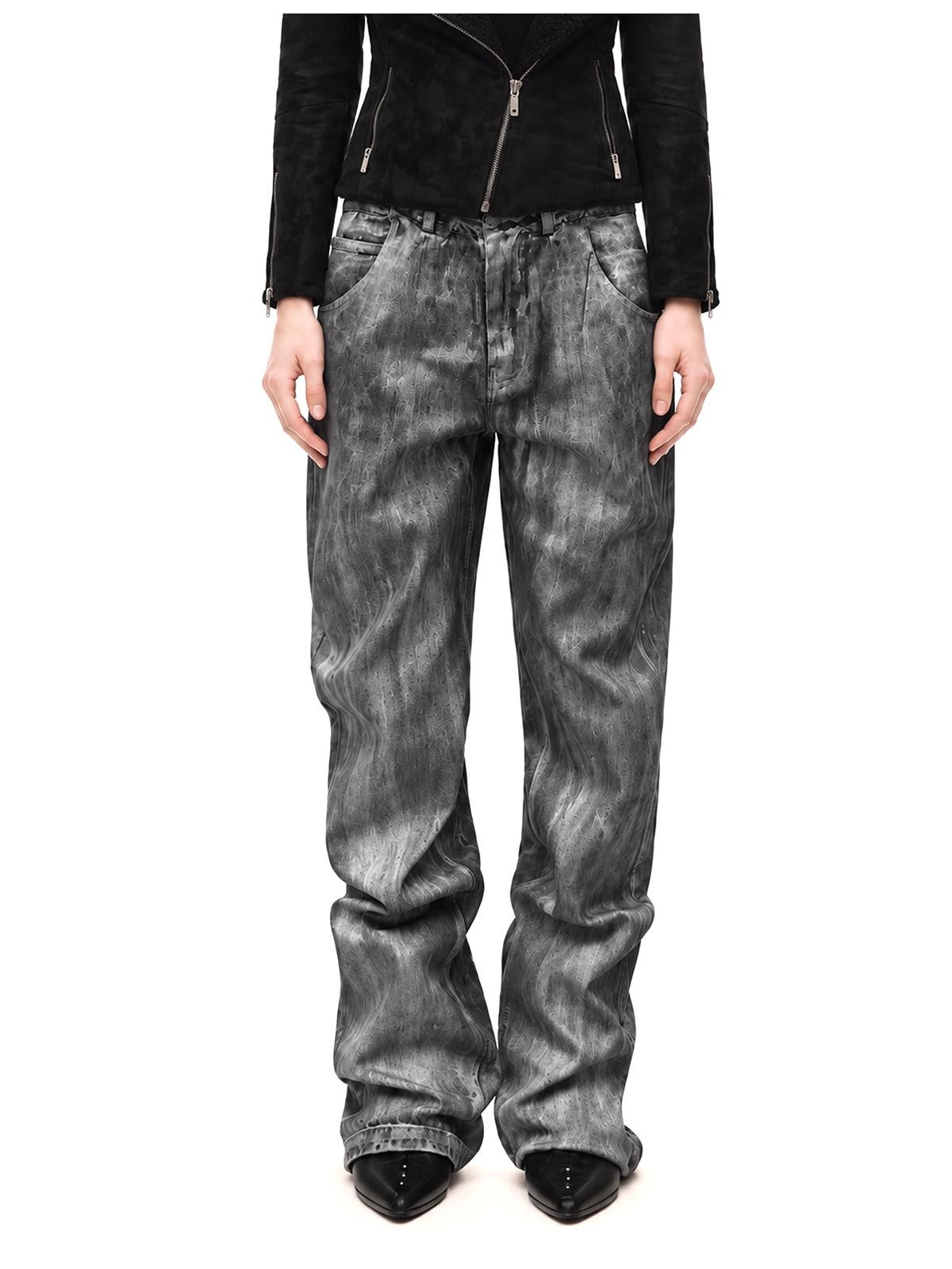 3MODE Brushed Texture Straight Leg Acid Wash Women&
