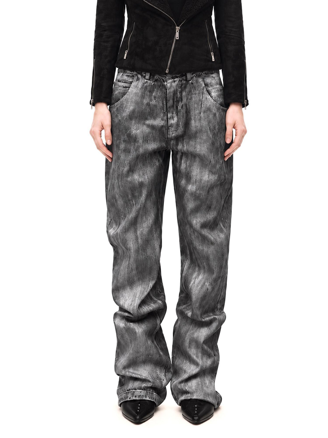 3MODE Brushed Texture Straight Leg Acid Wash Women&