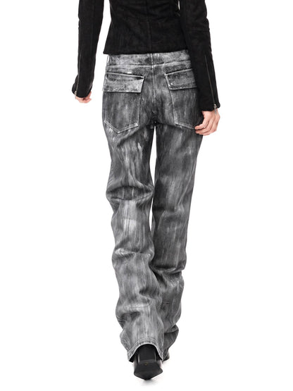 3MODE Brushed Texture Straight Leg Acid Wash Women&