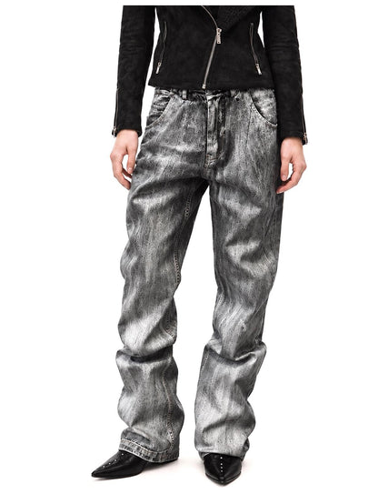 3MODE Brushed Texture Straight Leg Acid Wash Women&