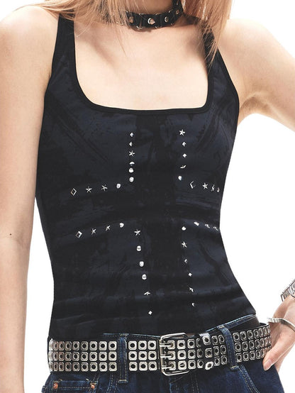 3MODE Camouflage Studded Square Neck Racerback Slim Women&
