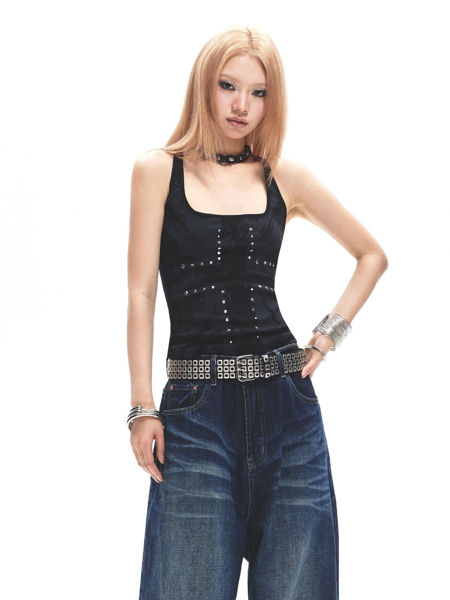 3MODE Camouflage Studded Square Neck Racerback Slim Women&