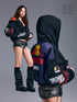 3MODE Cartoon Print Street Hooded Cropped Biker Zipper Women&