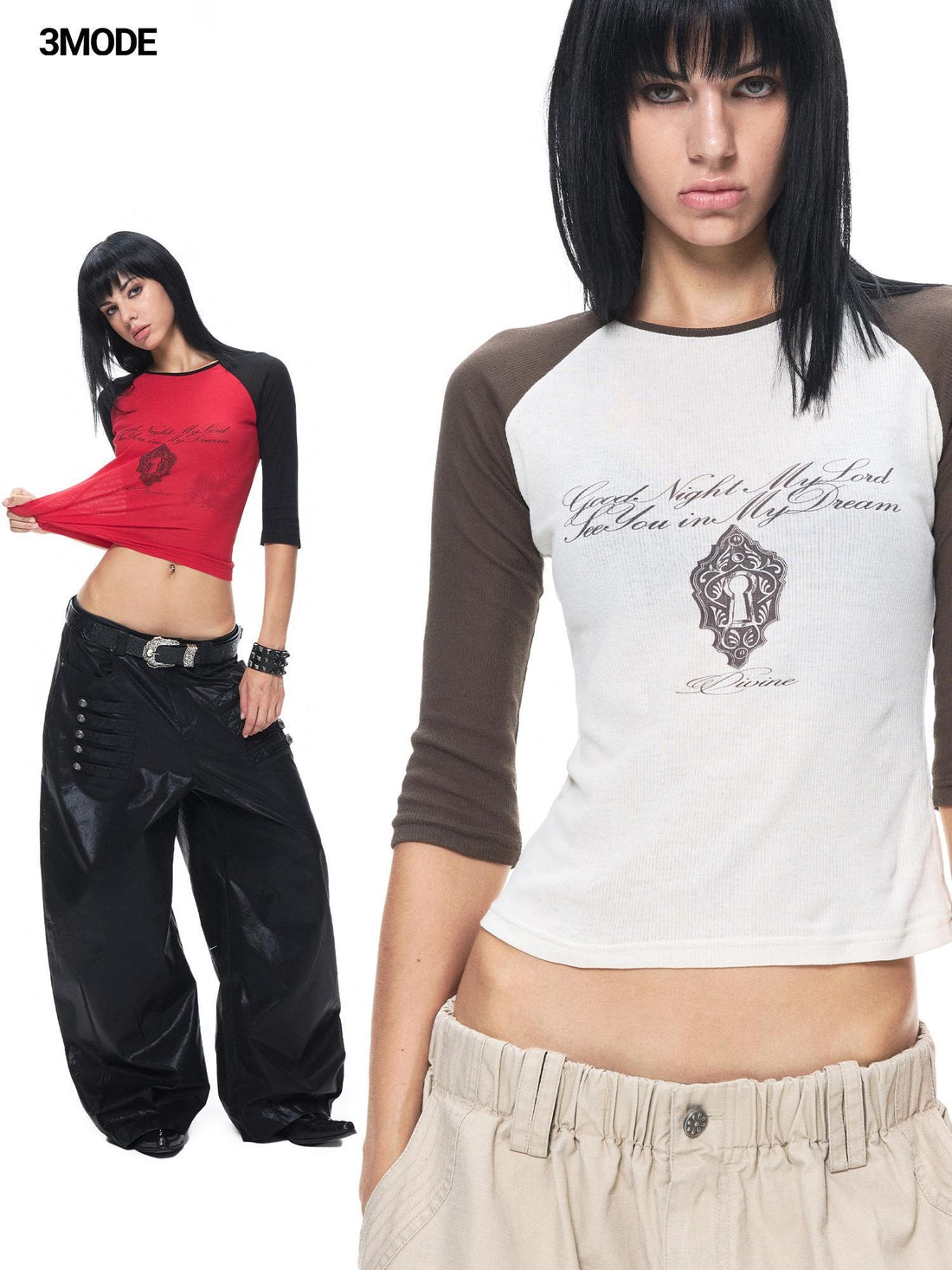 3MODE Colorblock Print Raglan Sleeve Cotton Women&