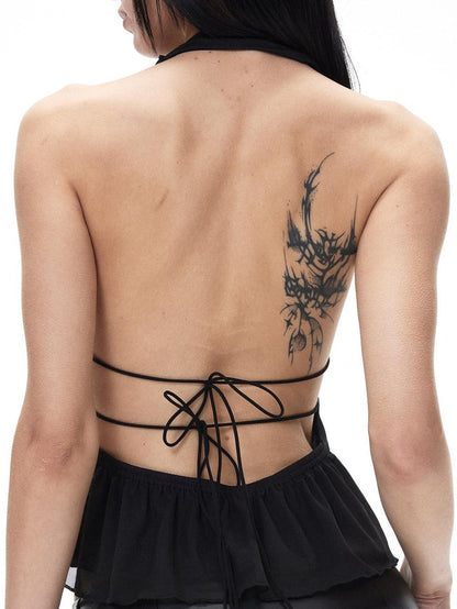 3MODE Cropped Cutout Open Back V-neck Women&