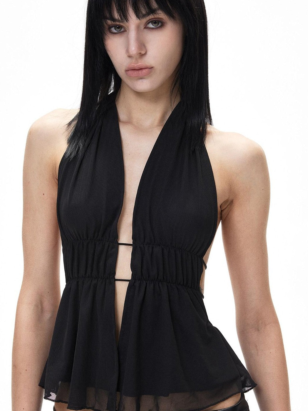 3MODE Cropped Cutout Open Back V-neck Women&