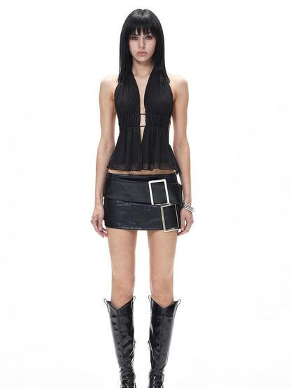 3MODE Cropped Cutout Open Back V-neck Women&