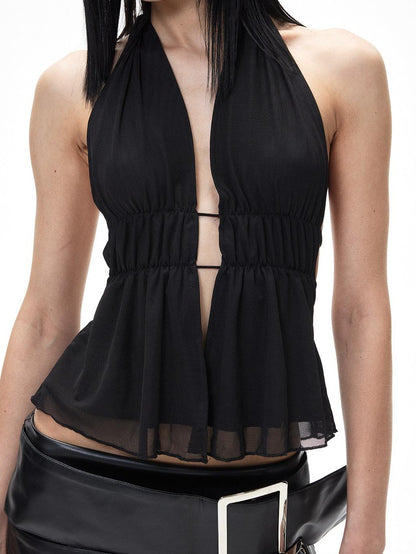 3MODE Cropped Cutout Open Back V-neck Women&