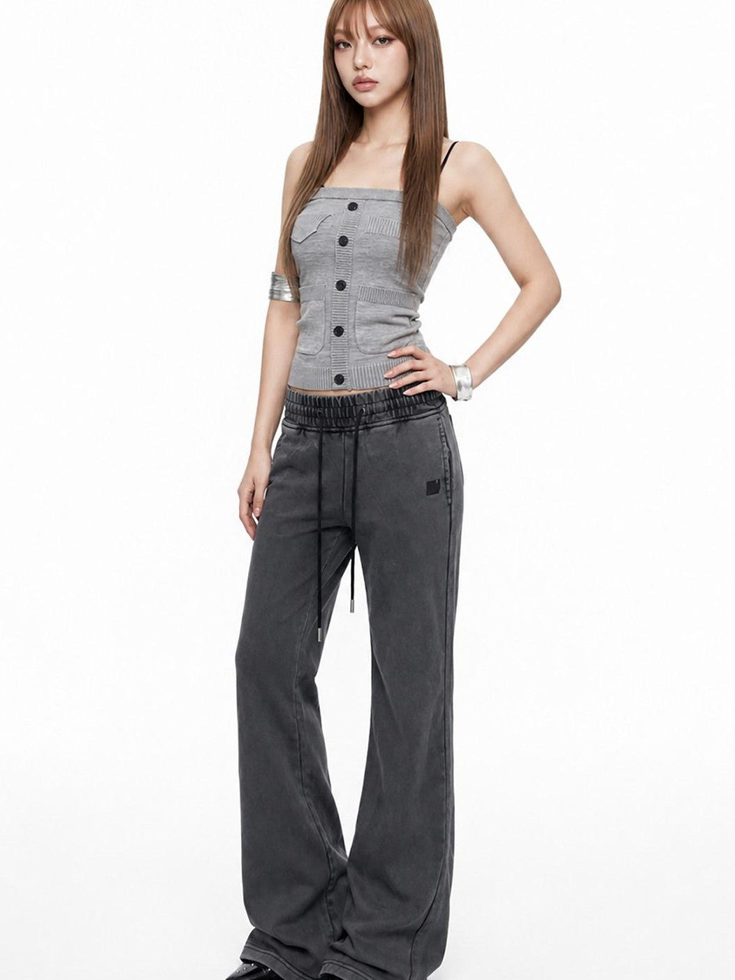 3MODE Cropped Faux Pocket Single Row Button Bustier Vintage Slim Women&