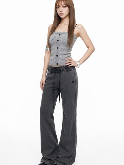 3MODE Cropped Faux Pocket Single Row Button Bustier Vintage Slim Women&