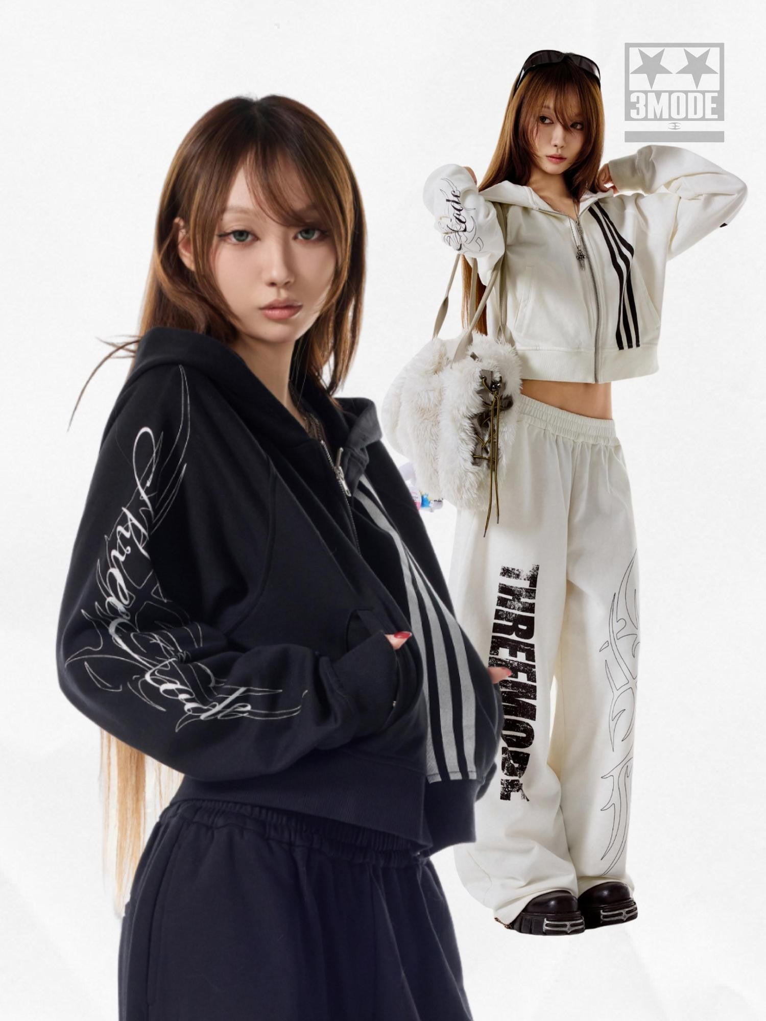3MODE Cropped Lettered American Streetwear Relaxed Women&