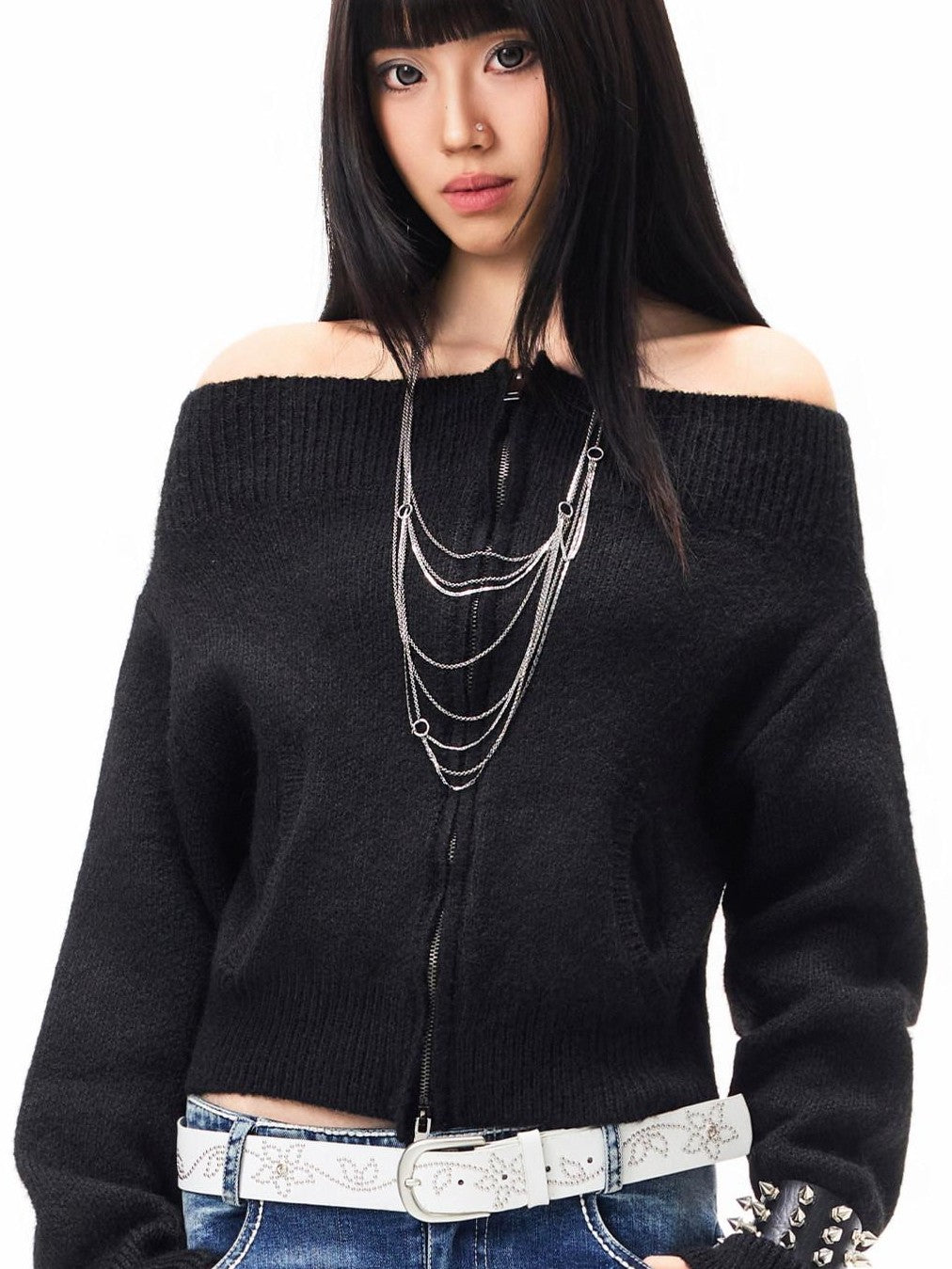 3MODE Cropped Off Shoulder Relaxed Long Sleeve Women&