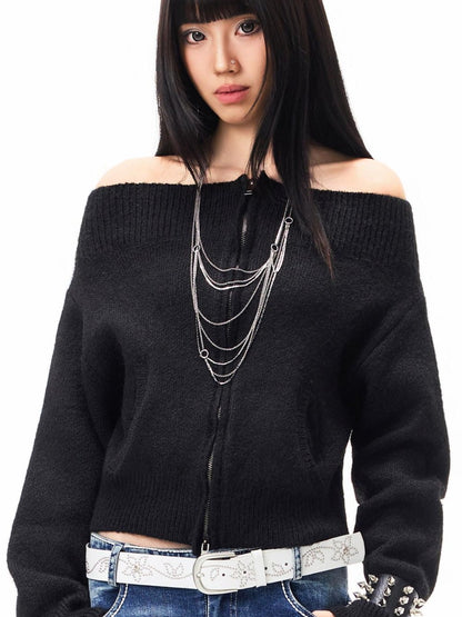 3MODE Cropped Off Shoulder Relaxed Long Sleeve Women&