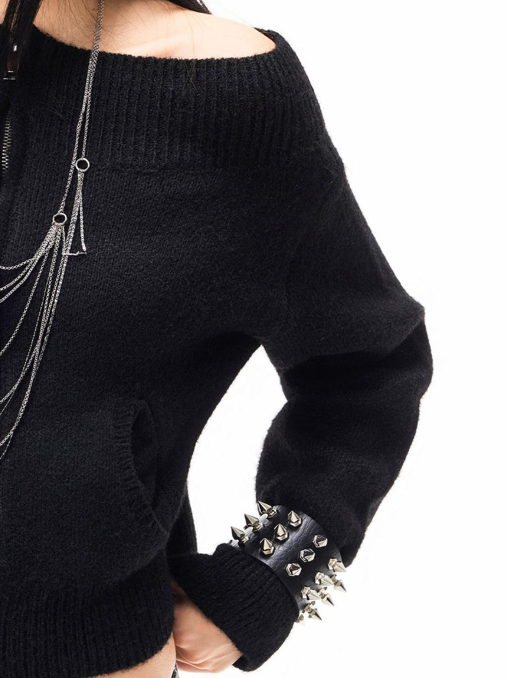 3MODE Cropped Off Shoulder Relaxed Long Sleeve Women&