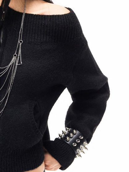 3MODE Cropped Off Shoulder Relaxed Long Sleeve Women&