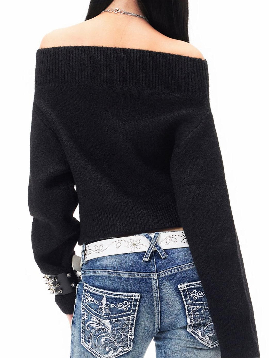 3MODE Cropped Off Shoulder Relaxed Long Sleeve Women&