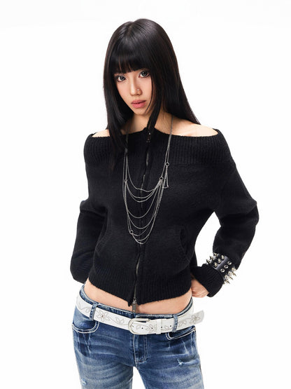 3MODE Cropped Off Shoulder Relaxed Long Sleeve Women&